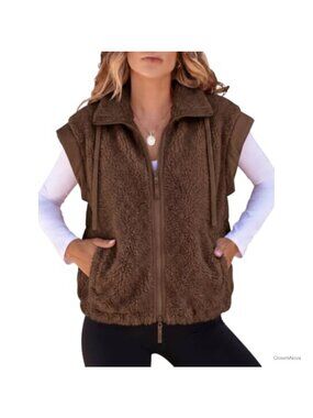 Sherpa Fleece Puffer Vest Zip Up Crop Sleeveless Jacket